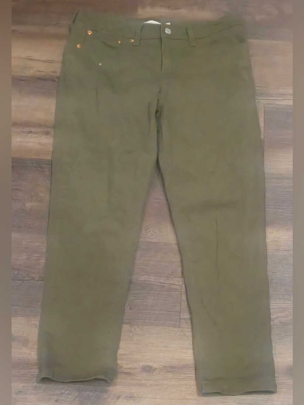 Women's Green Solid Boyfriend  Straight-Leg Chinos